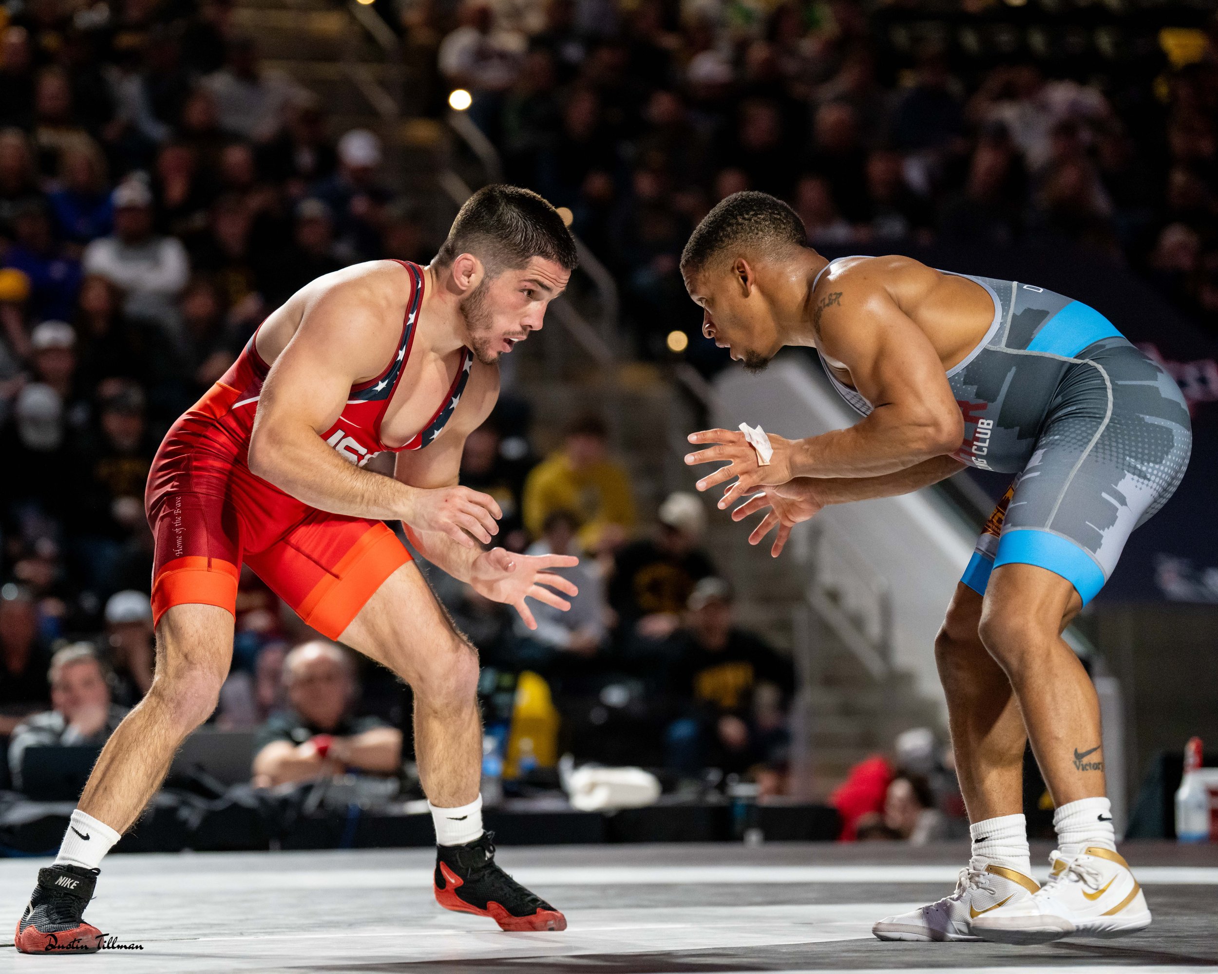 Nathan Tomasello squared up in a wrestling stance